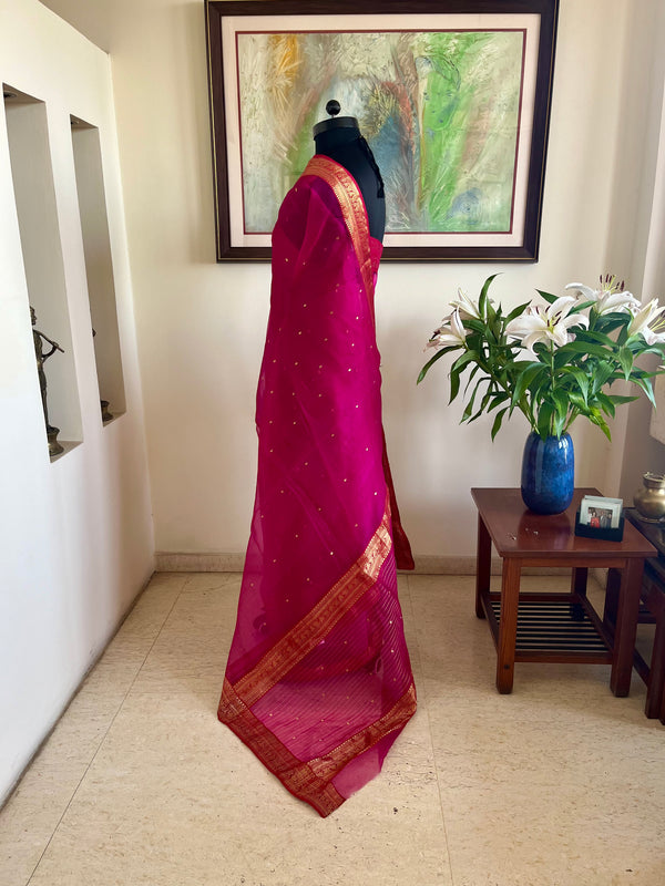 RIMI – MAGENTA PINK CHANDERI SILK SAREE WITH GOLD ZARI
