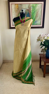 KAIRAVI - BEIGE GREEN KORVAI KATTAM KANJIVARAM PAISLEY SAREE