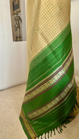 KAIRAVI - BEIGE GREEN KORVAI KATTAM KANJIVARAM PAISLEY SAREE