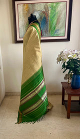 KAIRAVI - BEIGE GREEN KORVAI KATTAM KANJIVARAM PAISLEY SAREE