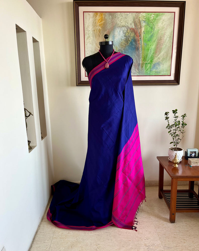 SAMPOORNA – BLUE KORVAI KANJIVARAM WITH RUDRAKSHA AND TEMPLE BORDERS
