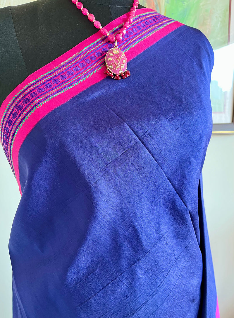 SAMPOORNA – BLUE KORVAI KANJIVARAM WITH RUDRAKSHA AND TEMPLE BORDERS