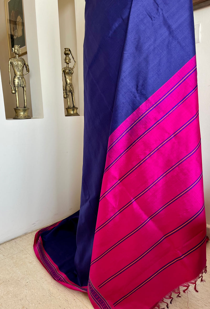 SAMPOORNA – BLUE KORVAI KANJIVARAM WITH RUDRAKSHA AND TEMPLE BORDERS