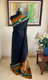 AARYAHI - BLACK UPPADA SILK SAREE WITH TEAL OCHRE ZARI BORDER