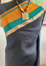 AARYAHI - BLACK UPPADA SILK SAREE WITH TEAL OCHRE ZARI BORDER