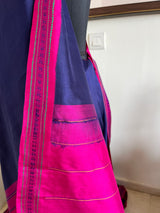 SAMPOORNA – BLUE KORVAI KANJIVARAM WITH RUDRAKSHA AND TEMPLE BORDERS