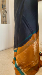 AARYAHI - BLACK UPPADA SILK SAREE WITH TEAL OCHRE ZARI BORDER