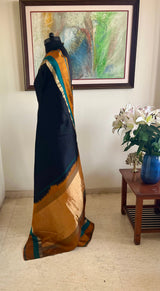 AARYAHI - BLACK UPPADA SILK SAREE WITH TEAL OCHRE ZARI BORDER