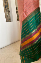 AKSHAYA - BROWNISH PEACH KANJIVARAM WITH CHECKS AND TACKS