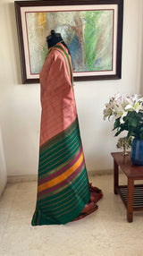 AKSHAYA - BROWNISH PEACH KANJIVARAM WITH CHECKS AND TACKS