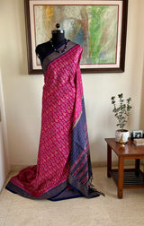 SAMPATHA – MAGENTA POCHAMPALLY WITH RUDRAKSHA AND IKAT AANCHAL