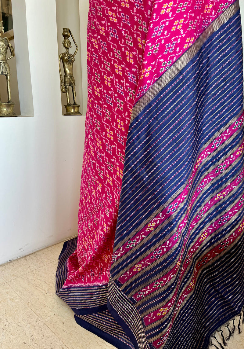SAMPATHA – MAGENTA POCHAMPALLY WITH RUDRAKSHA AND IKAT AANCHAL