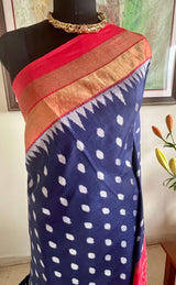 SAVANI – BLUE RAJKOT PATOLA WITH GREY IKKAT AND RED AANCHAL