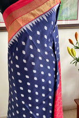 SAVANI – BLUE RAJKOT PATOLA WITH GREY IKKAT AND RED AANCHAL