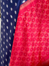 SAVANI – BLUE RAJKOT PATOLA WITH GREY IKKAT AND RED AANCHAL