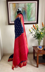 SAVANI – BLUE RAJKOT PATOLA WITH GREY IKKAT AND RED AANCHAL