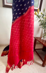 SAVANI – BLUE RAJKOT PATOLA WITH GREY IKKAT AND RED AANCHAL