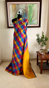 RANGITA – MULTICOLOURED KATTAM KANJIVARAM WITH CROCHETED AANCHAL ENDINGS