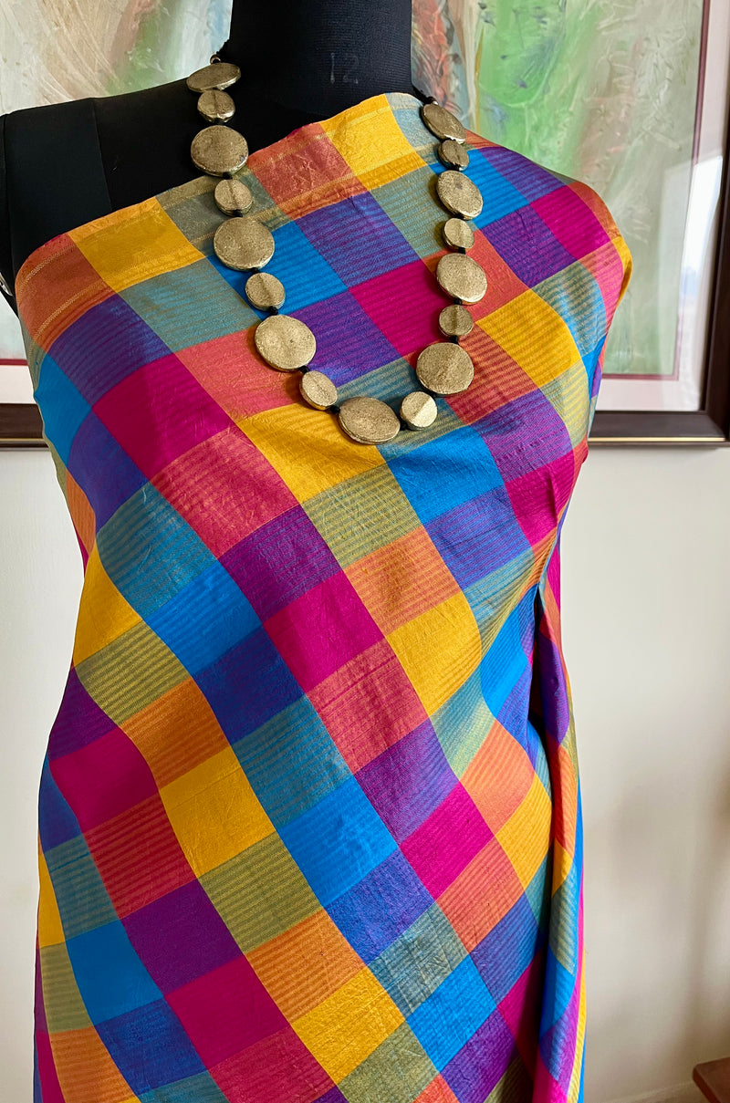RANGITA – MULTICOLOURED KATTAM KANJIVARAM WITH CROCHETED AANCHAL ENDINGS