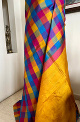 RANGITA – MULTICOLOURED KATTAM KANJIVARAM WITH CROCHETED AANCHAL ENDINGS