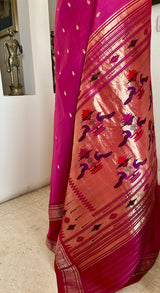 NITHILA - MAGENTA PAITHANI WITH NARALI BORDER MOR KUNDA AANCHAL