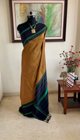 AMODI- BLACK BEIGE KATTAM WITH STRIPED BLUE BORDER