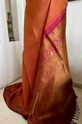 VAISHU – RUST BROWN KANJIVARAM SAREE WITH FLORAL ZARI BORDER