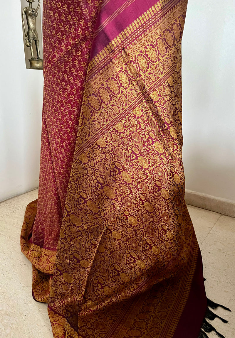 SARASIJA – MAROON KANJIVARAM WITH FLORAL GOLD THREAD ELEGANCE