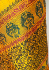 KUNTHAVI – GOLDEN YELLOW KANJIVARAM WITH PEACOCK AND FLORAL MOTIFS