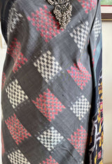 MAHITHA – GREY IKAT WITH CHECKERED BODY AND FLORAL AANCHAL