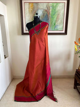 ULLASINI - NEVER WORN VIBRANT KORVAI KATTAM KANJIVARAM IN BURNT ORANGE AND MAGENTA