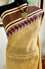MARYA - BEIGE BHAGALPUR TUSSAR SILK SAREE WITH PAISLEY BORDER