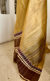 MARYA - BEIGE BHAGALPUR TUSSAR SILK SAREE WITH PAISLEY BORDER