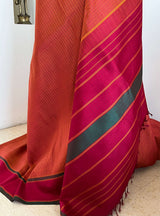 ULLASINI - NEVER WORN VIBRANT KORVAI KATTAM KANJIVARAM IN BURNT ORANGE AND MAGENTA