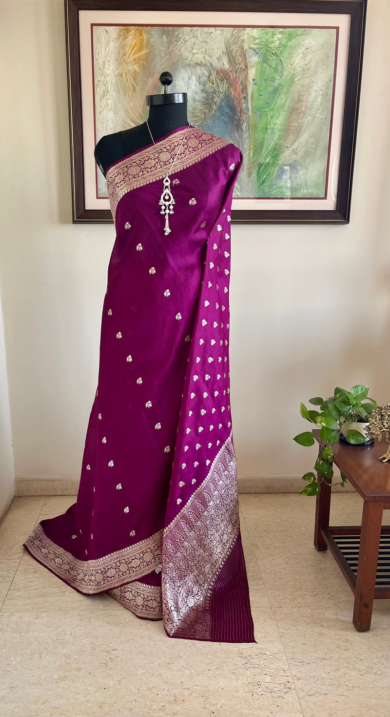 TISYA- ROYAL PURPLE BANARASI WITH SILVER ZARI FLORAL WEAVES