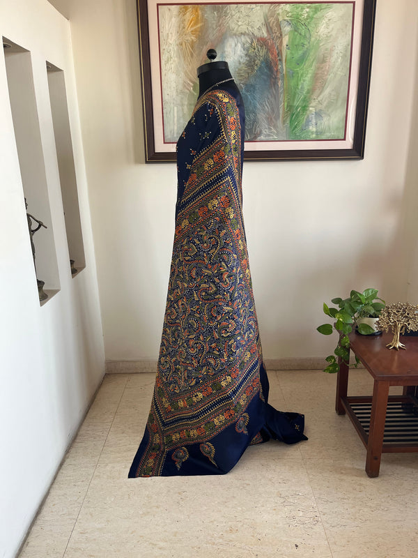 BOISHAKHI – NAVY BLUE KANTHA SILK WITH INTRICATE NAKSHI AANCHAL