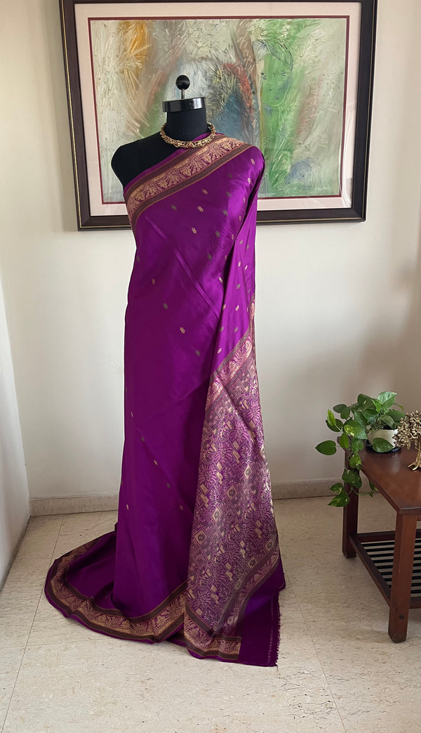 SARIKA – PURPLE KANJIVARAM WITH FLORAL AND GEOMETRIC MOTIFS