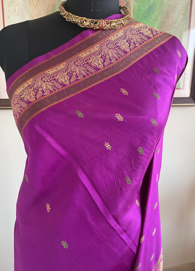 SARIKA – PURPLE KANJIVARAM WITH FLORAL AND GEOMETRIC MOTIFS