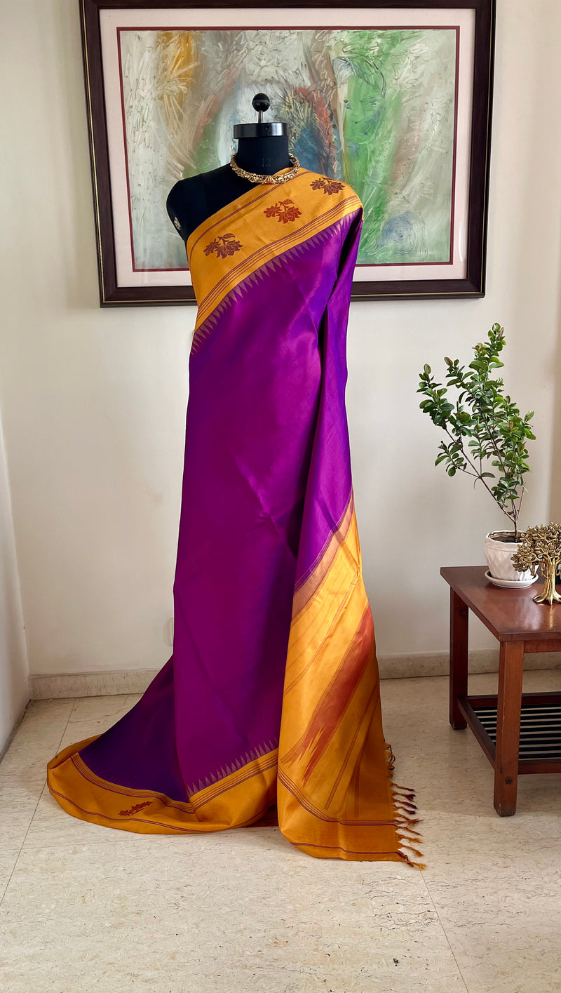 MEHALA – VIBRANT MAGENTA AND MUSTARD KANJIVARAM WITH FLORAL GRACE