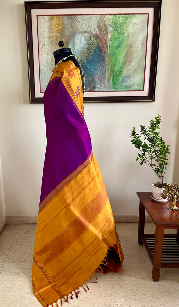 MEHALA – VIBRANT MAGENTA AND MUSTARD KANJIVARAM WITH FLORAL GRACE