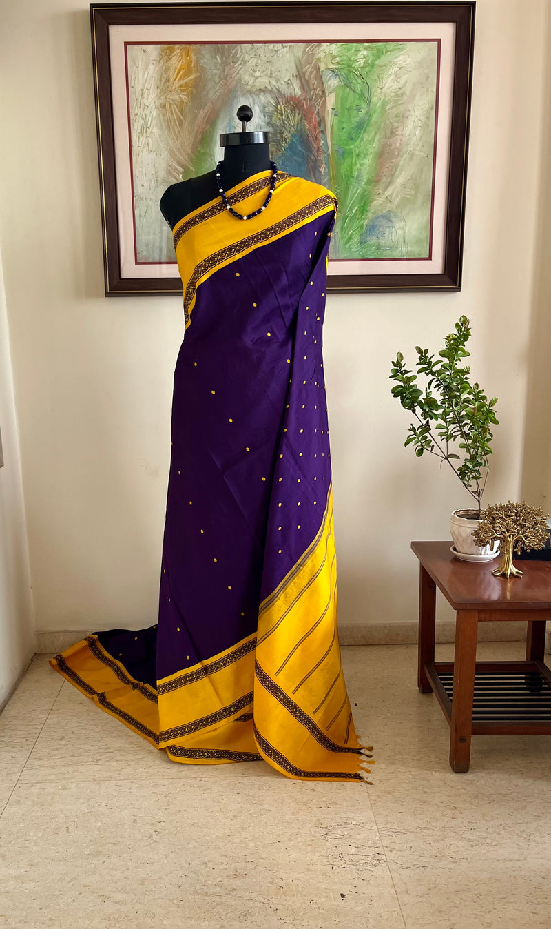 REHA – BOLD PURPLE AND YELLOW KORVAI KANJIVARAM ELEGANCE