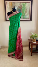 RASMILATA – GREEN SAMBALPURI BANDHA WITH A SPECTACULAR FLORAL AANCHAL