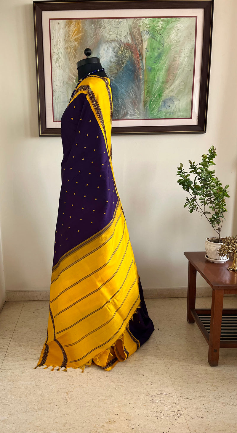 REHA – BOLD PURPLE AND YELLOW KORVAI KANJIVARAM ELEGANCE