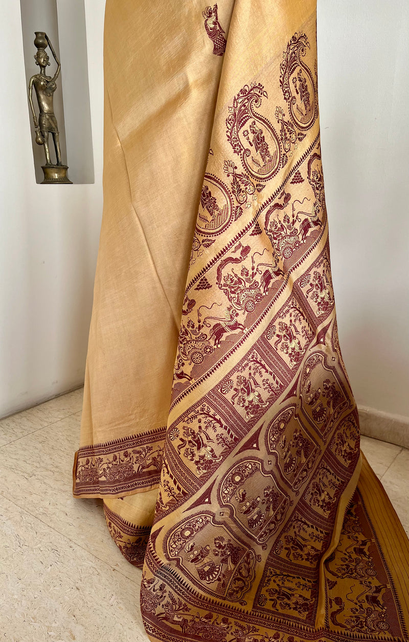SHAMPASHREE - BEIGE AND MAROON BALUCHARI SILK OF EPIC TALE