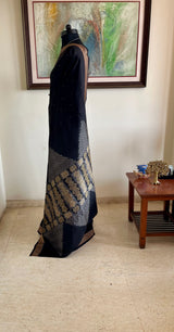 RASITA- BLACK PATLI BOMKAI WITH RUDRAKSHA WOVEN GEOMETRIC DETAILS