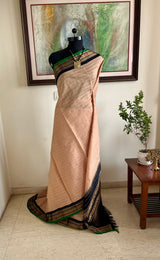 AHIRI - PEACH GADWAL COTTON SAREE WITH BLACK AND GOLD ZARI