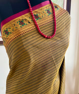 DISHA – OLIVE STRIPED KANJIVARAM WITH RICHLY WOVEN FLORALS