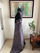 TUHINA - BLACK BALUCHARI SILK SAREE WITH MAUVE WEAVES