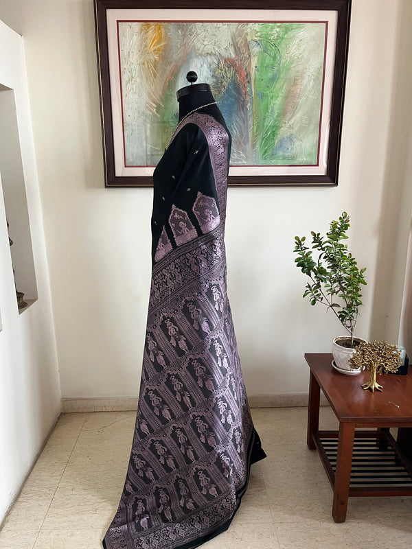 TUHINA - BLACK BALUCHARI SILK SAREE WITH MAUVE WEAVES