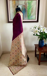 AARVIKA – WINE MAROON PUTTAPAKKA IKKAT WITH MULTICOLOURED DIAMOND ELEGANCE